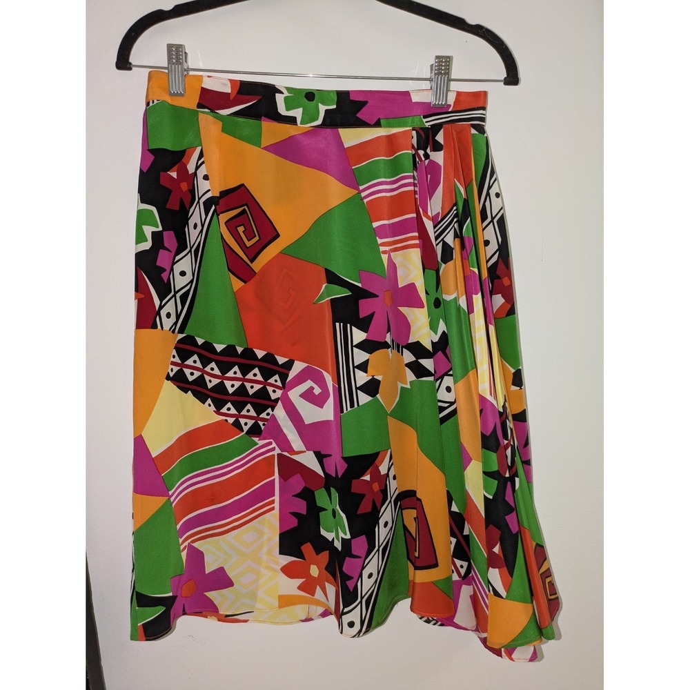 Vintage 80's 100% Silk Colorful Skirt Size  10 Pink Orange Artsy Maximalist Vtg